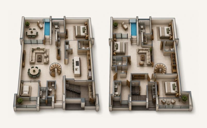 Pool duplex 3D layout