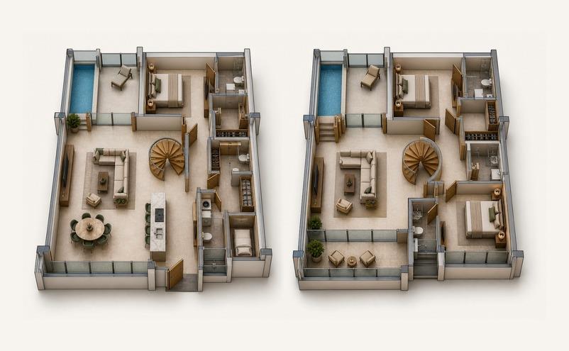 Premium 2 bedroom sea view 3D layout