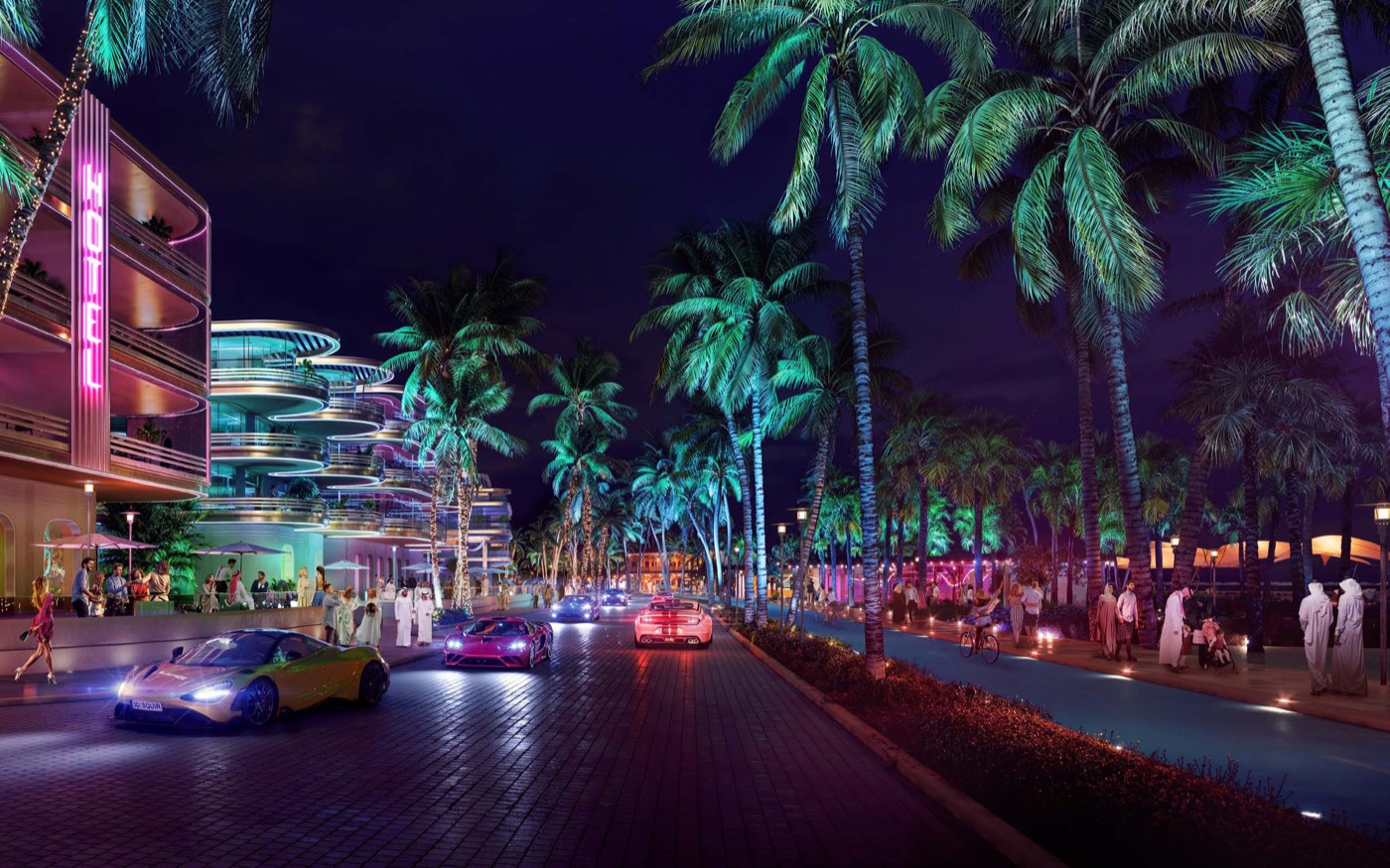 Bilaj Beach Boulevard at night
