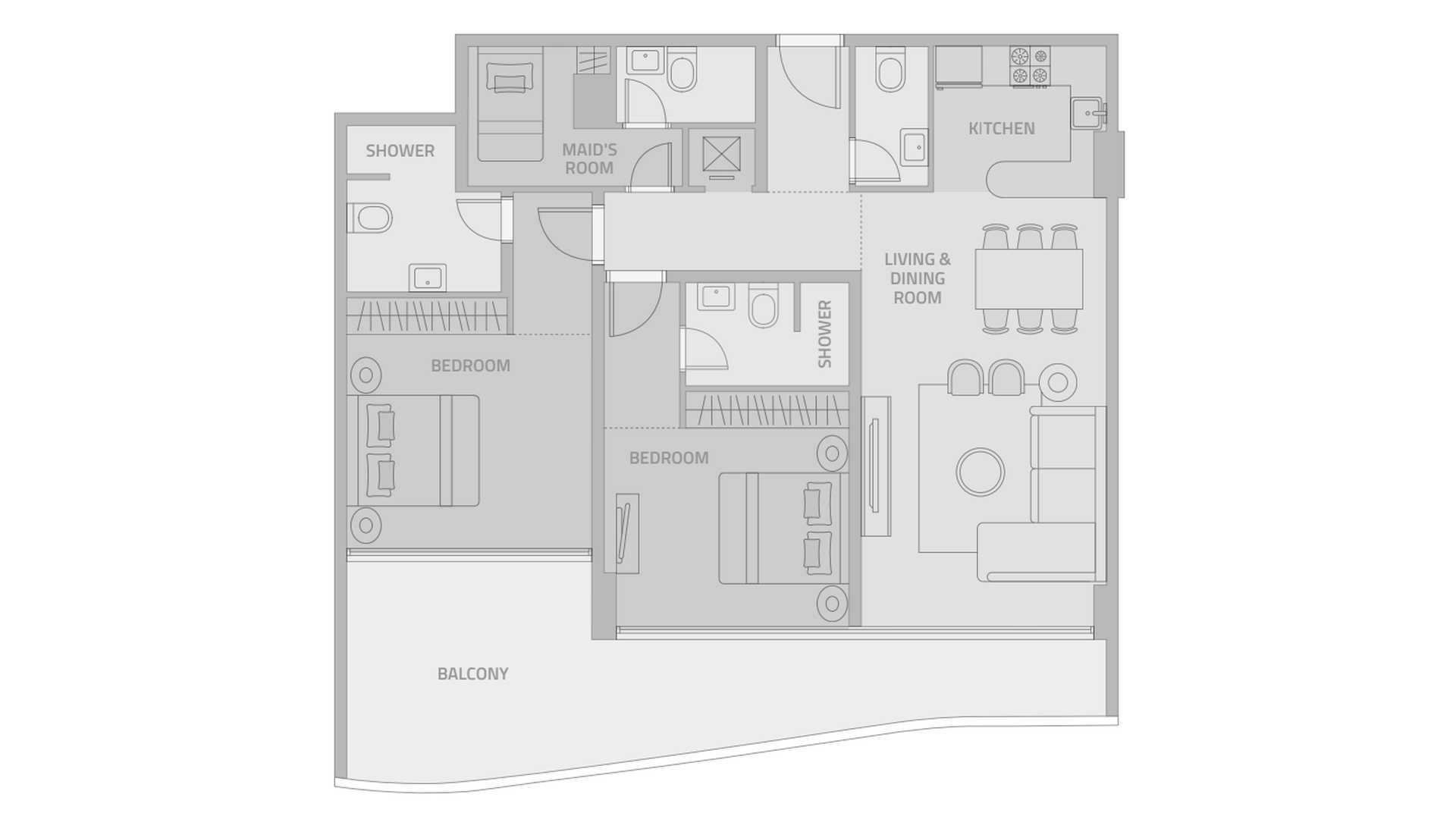 Breeze of Dilmunia 2 bedroom plus maid floor plan