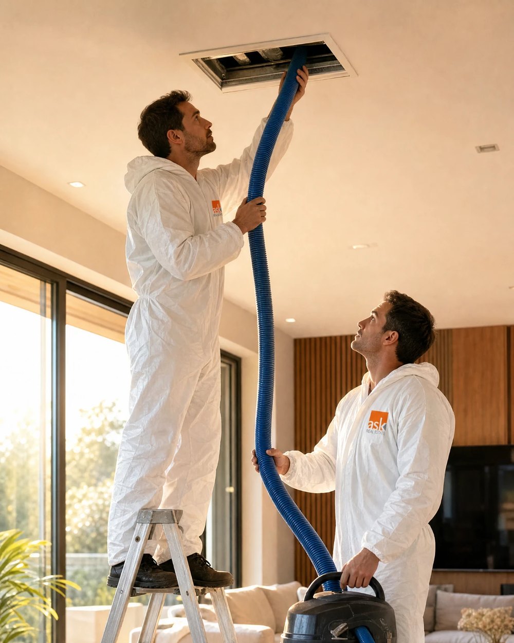 ASK Real Estate technicians cleaning an air duct