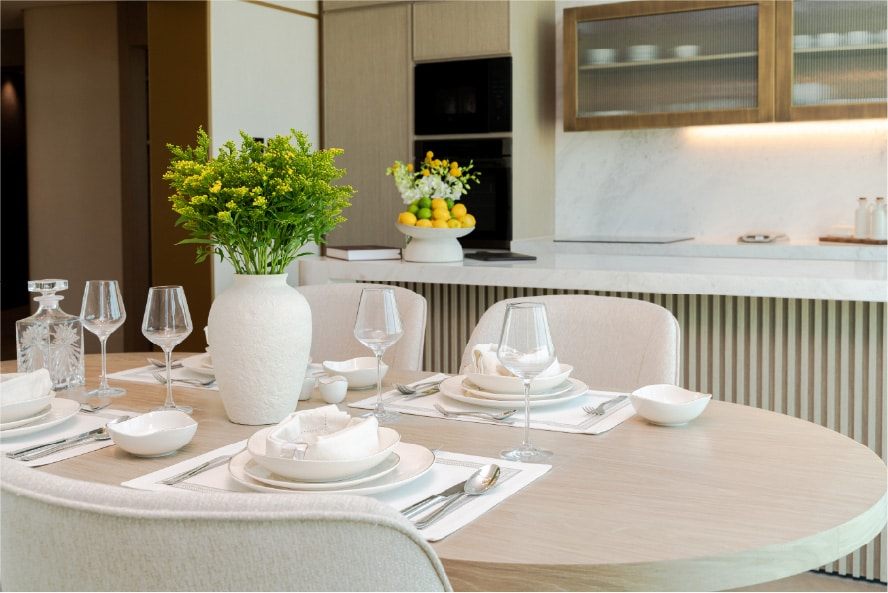 Dining table beside the kitchen island