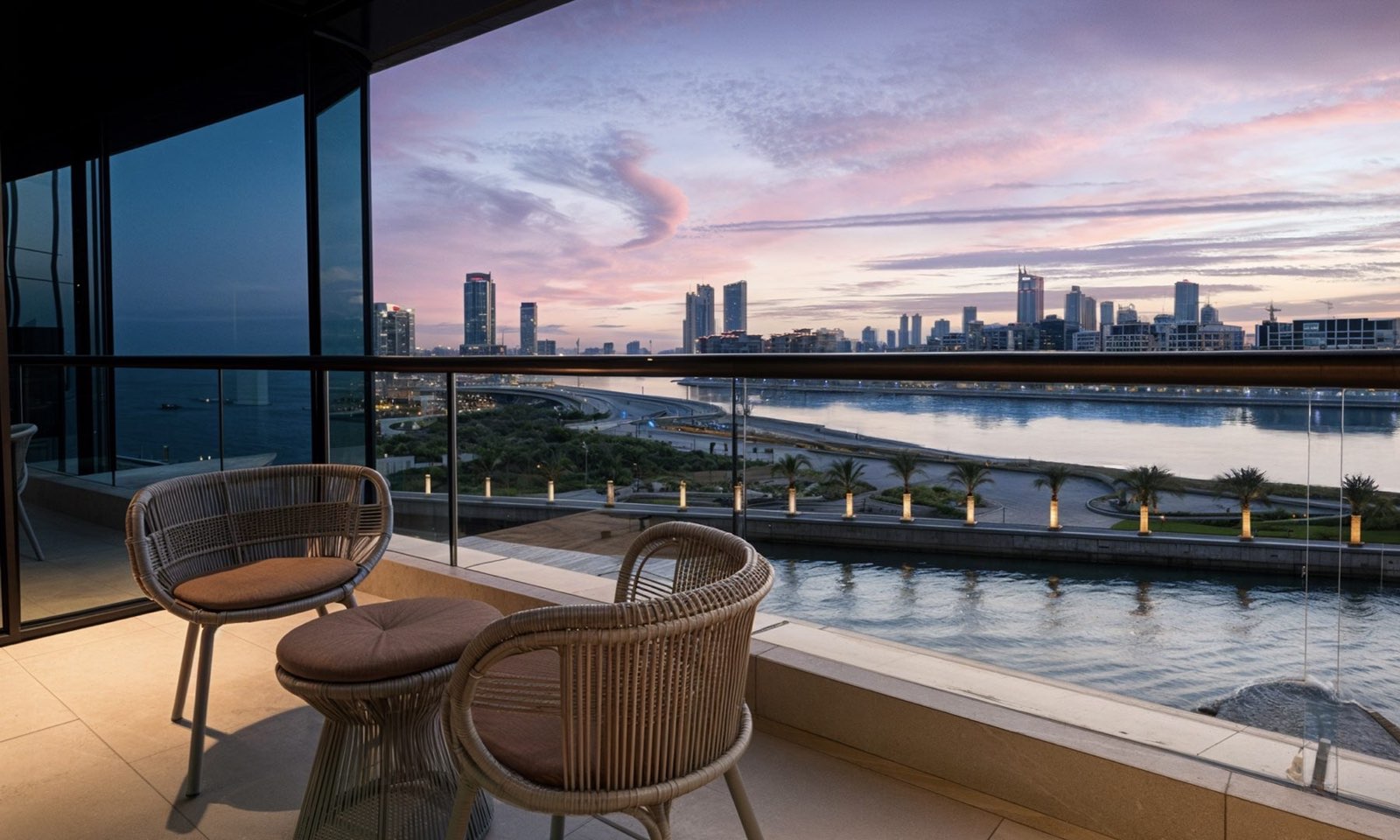 Harbour Shores balcony at sunset